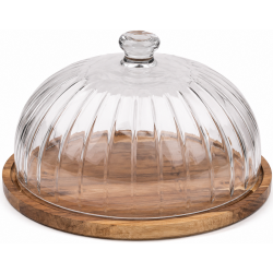 Boleira 28,5cm Tampa de vidro Base bambu 